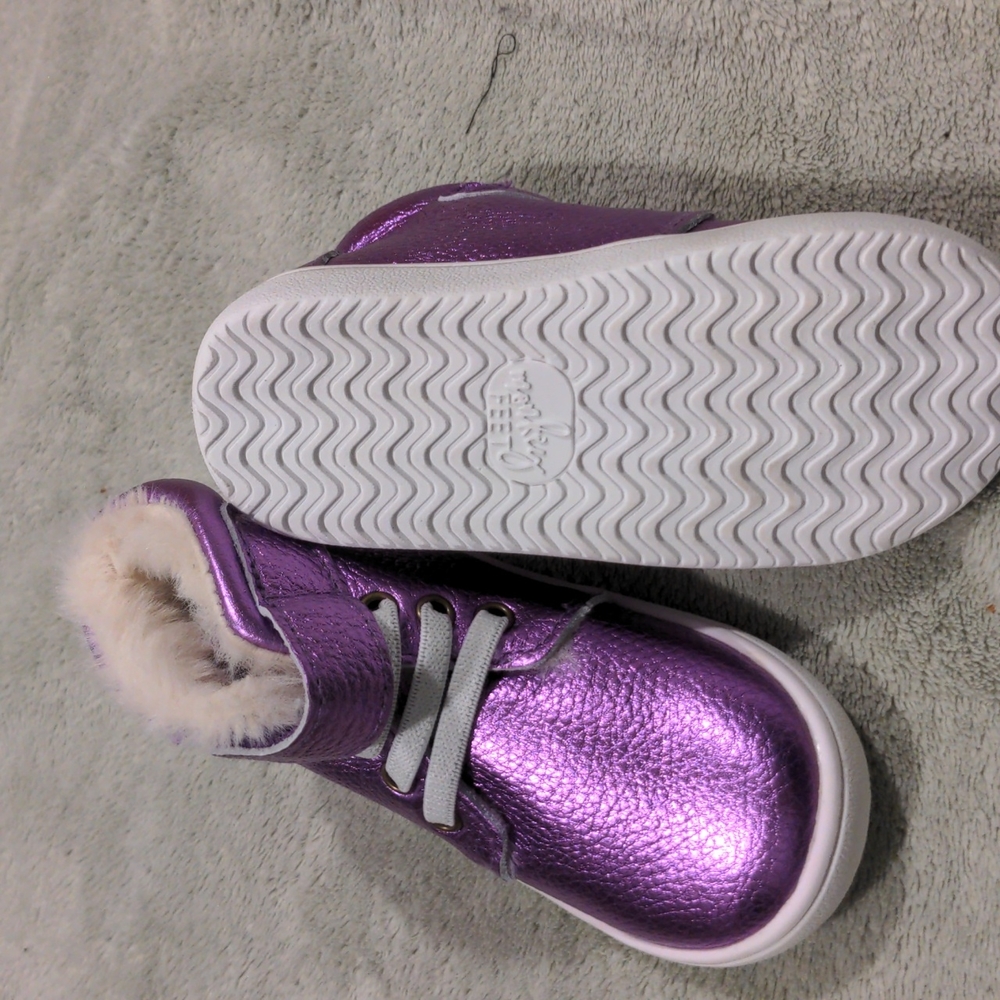 NWT Monkey Feet metallic purple Minky high tops 18-24months